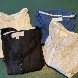 aerie bundle 4 Mixed Color Henley Tops - Black, Blue, Cream, Heather Gray